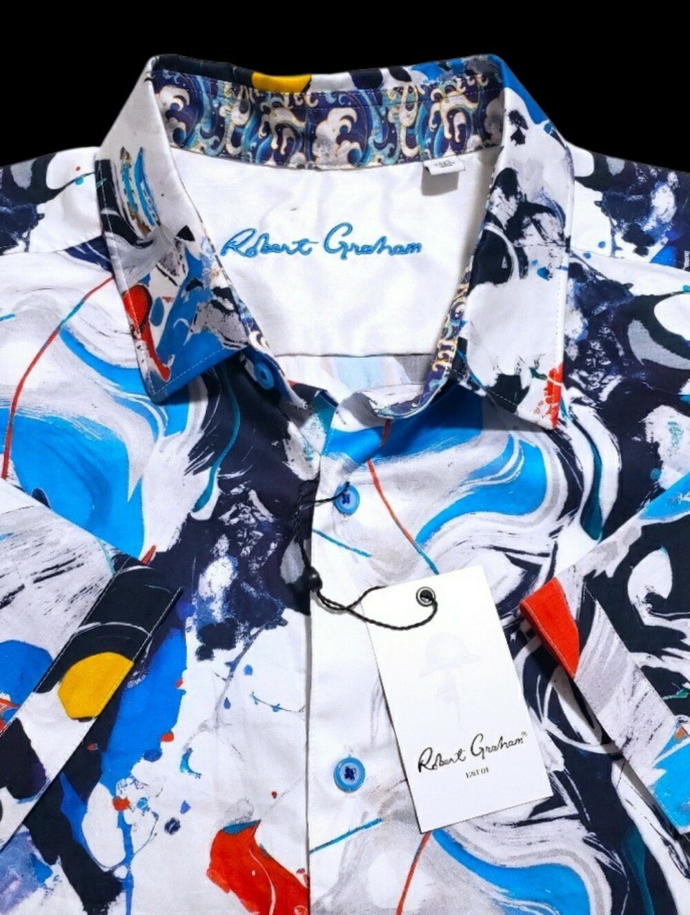 NEW Robert Graham Multicolor Abstract Swirl Print 3XL Shirt Blue White Red